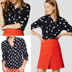 Loft Navy & White Polka Dot Utility Blouse
